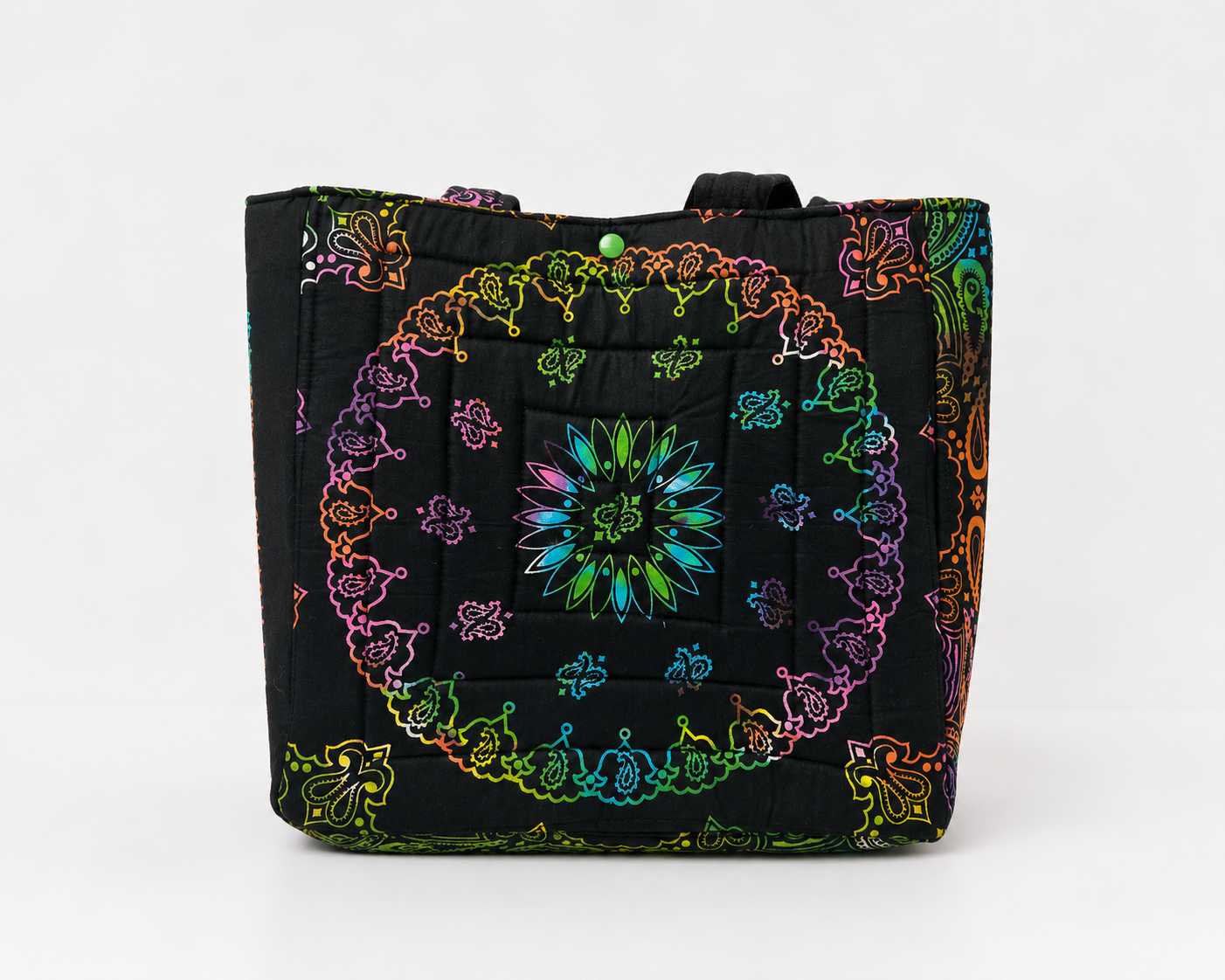 Neon Nights Bandana Tote Bag – Quilted Handmade Tote with Leopard Print Lining