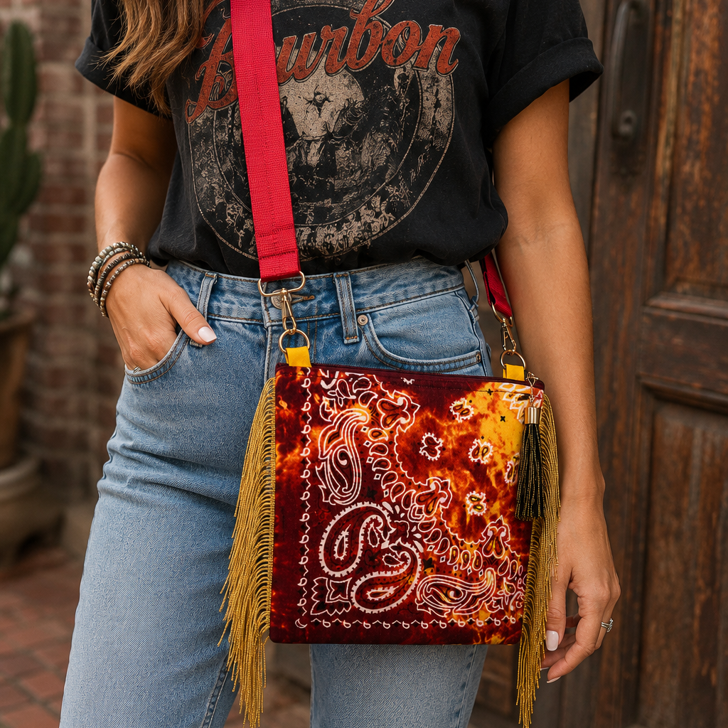 Bon Temps Fringe Crossbody Bag – Fire Paisley