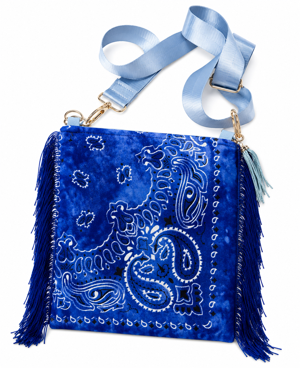 Bon Temps Fringe Crossbody Bag – Royal Blue Paisley