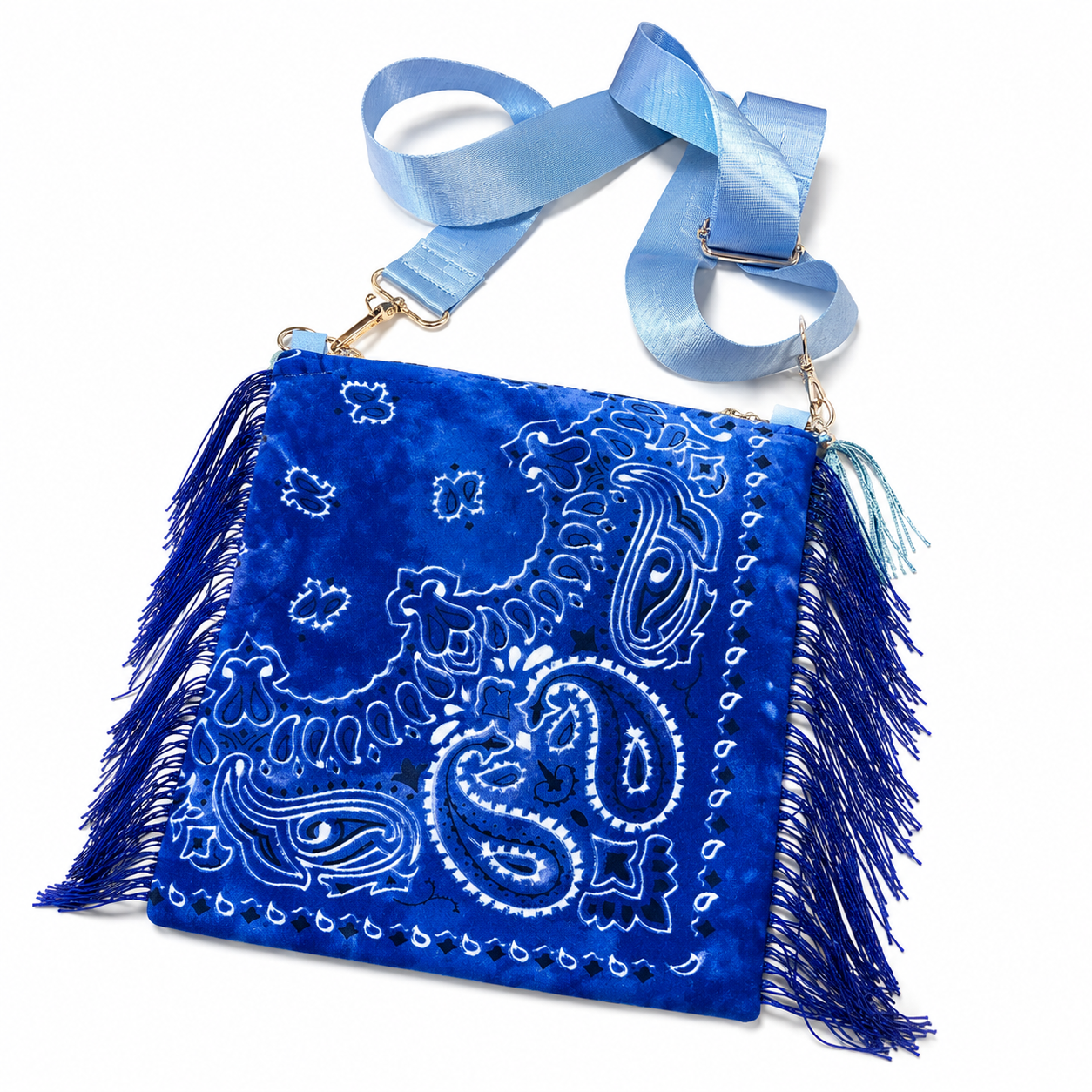 Bon Temps Fringe Crossbody Bag – Royal Blue Paisley
