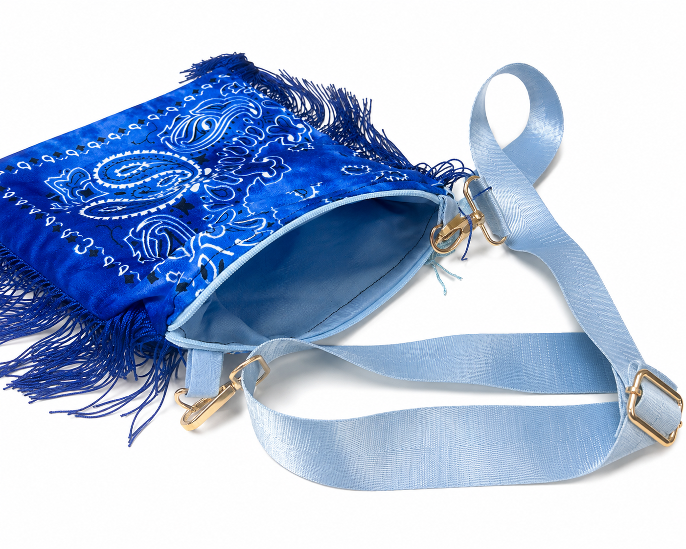 Bon Temps Fringe Crossbody Bag – Royal Blue Paisley