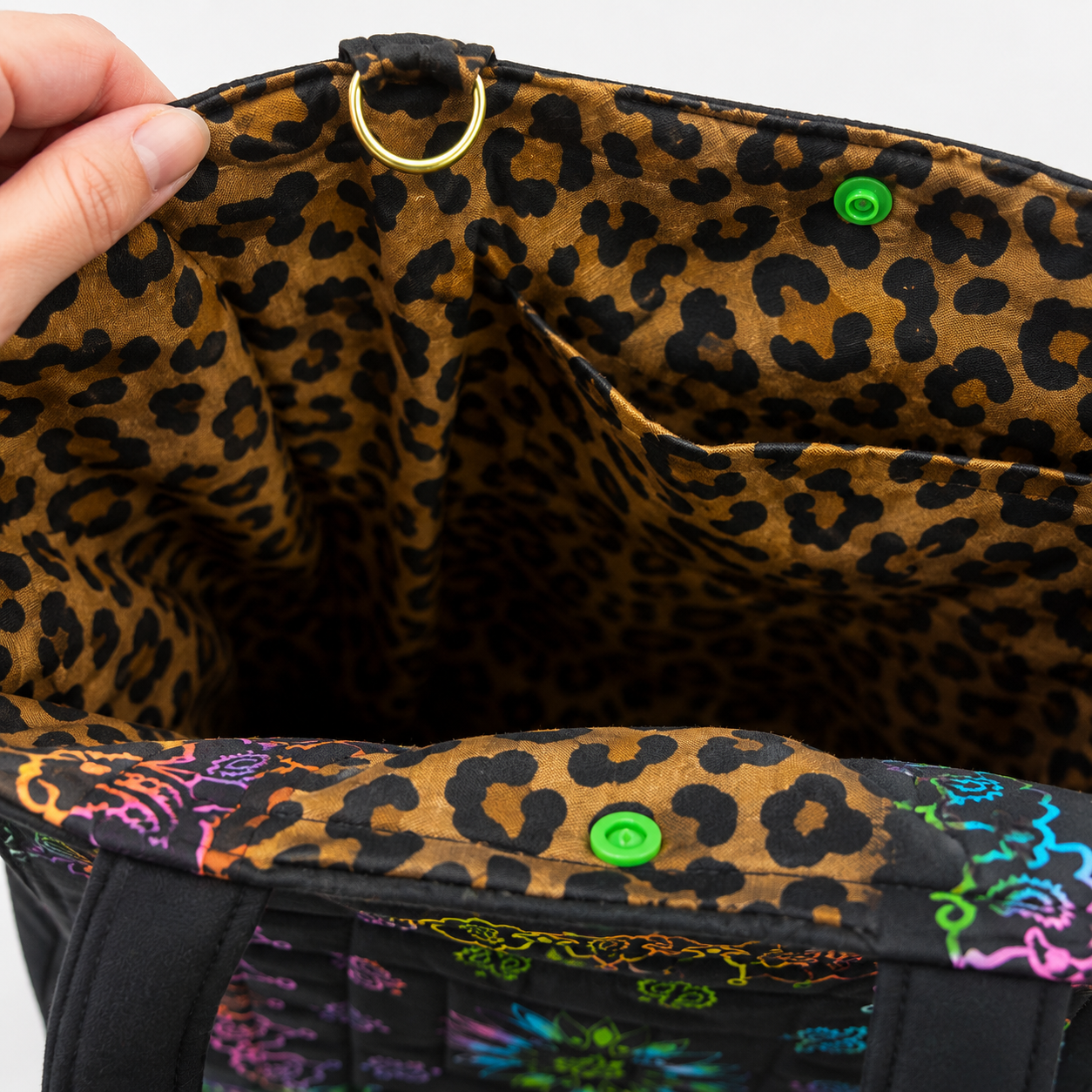 Neon Nights Bandana Tote Bag – Quilted Handmade Tote with Leopard Print Lining