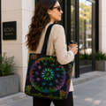 Neon Nights Bandana Tote Bag – Quilted Handmade Tote with Leopard Print Lining