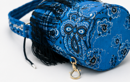 Bandana Fringe Bucket Bag – Blue Boho Festival Purse with Fringe