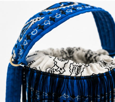 Bandana Fringe Bucket Bag – Blue Boho Festival Purse with Fringe