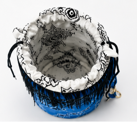 Bandana Fringe Bucket Bag – Blue Boho Festival Purse with Fringe