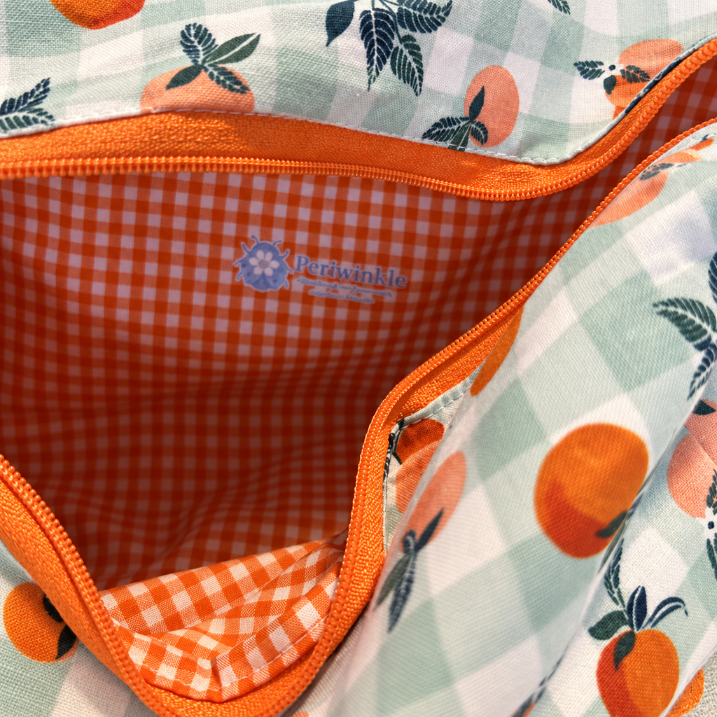 Peach Pickin' boxy bag lined interior
