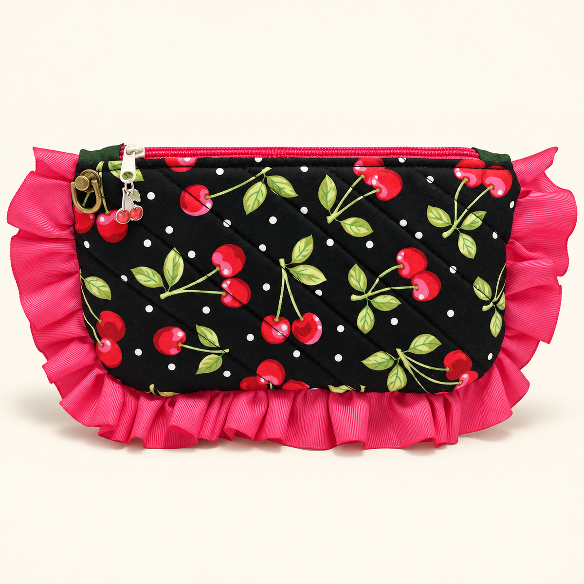 Cherries Jubilee cherry ruffle crossbody bag handmade by Periwinkle