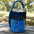 Bandana Fringe Bucket Bag – Blue Boho Festival Purse with Fringe
